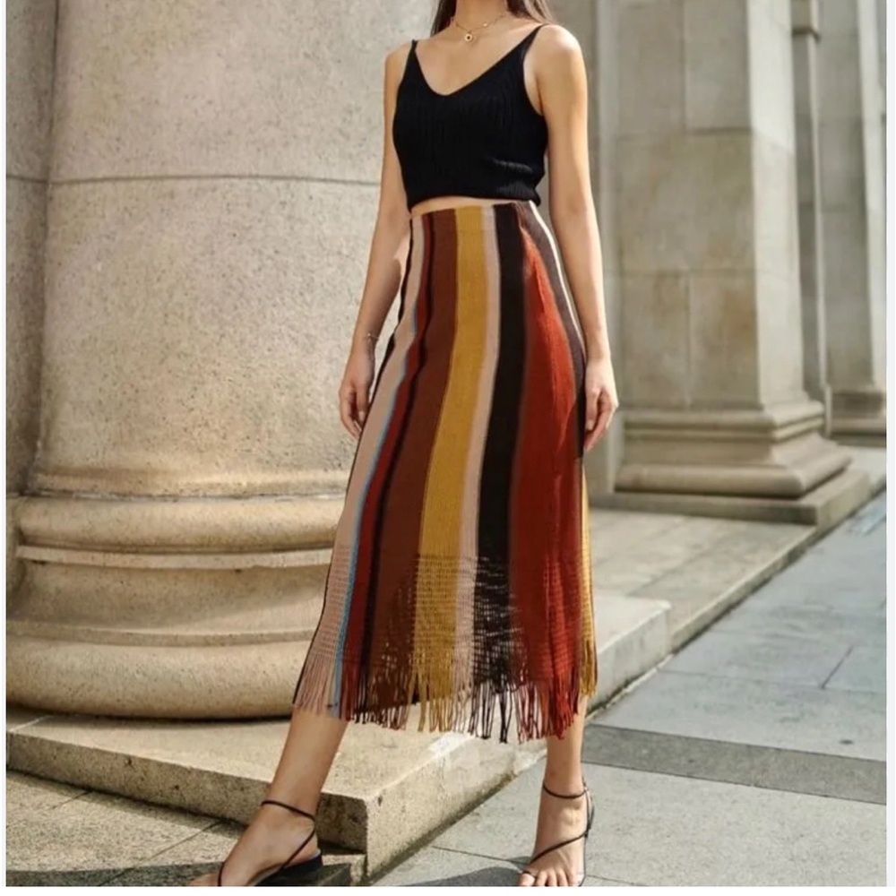 Zara midi multi color stripe skirt